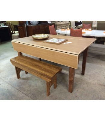 SOLD - Two Tone Wood Table with 2 Benches